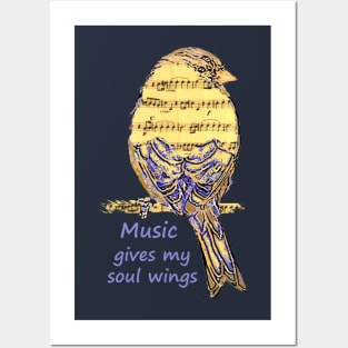 Music Gives My Soul Wings Inspirational quote Bird Posters and Art